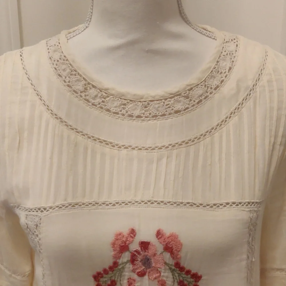 Free People Embroidered Victorian Dress Cream/ Off-white mini dress Cottagecore - Picture 6 of 14